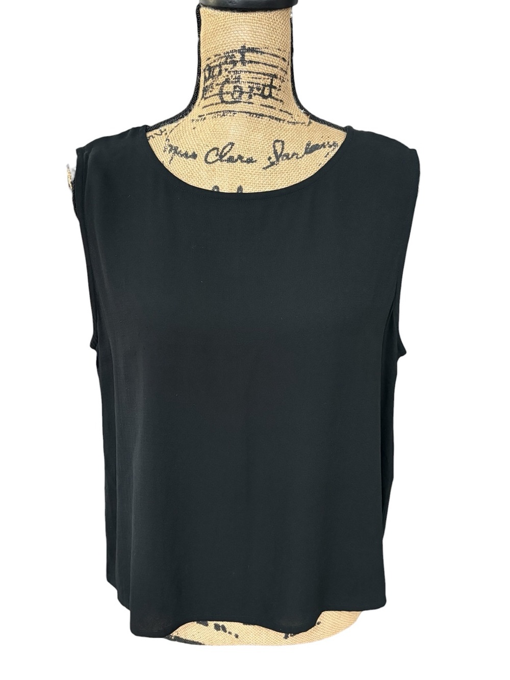 Eileen Fisher Silk Georgette Crepe Round Neck Tank Top Capsule Size Large